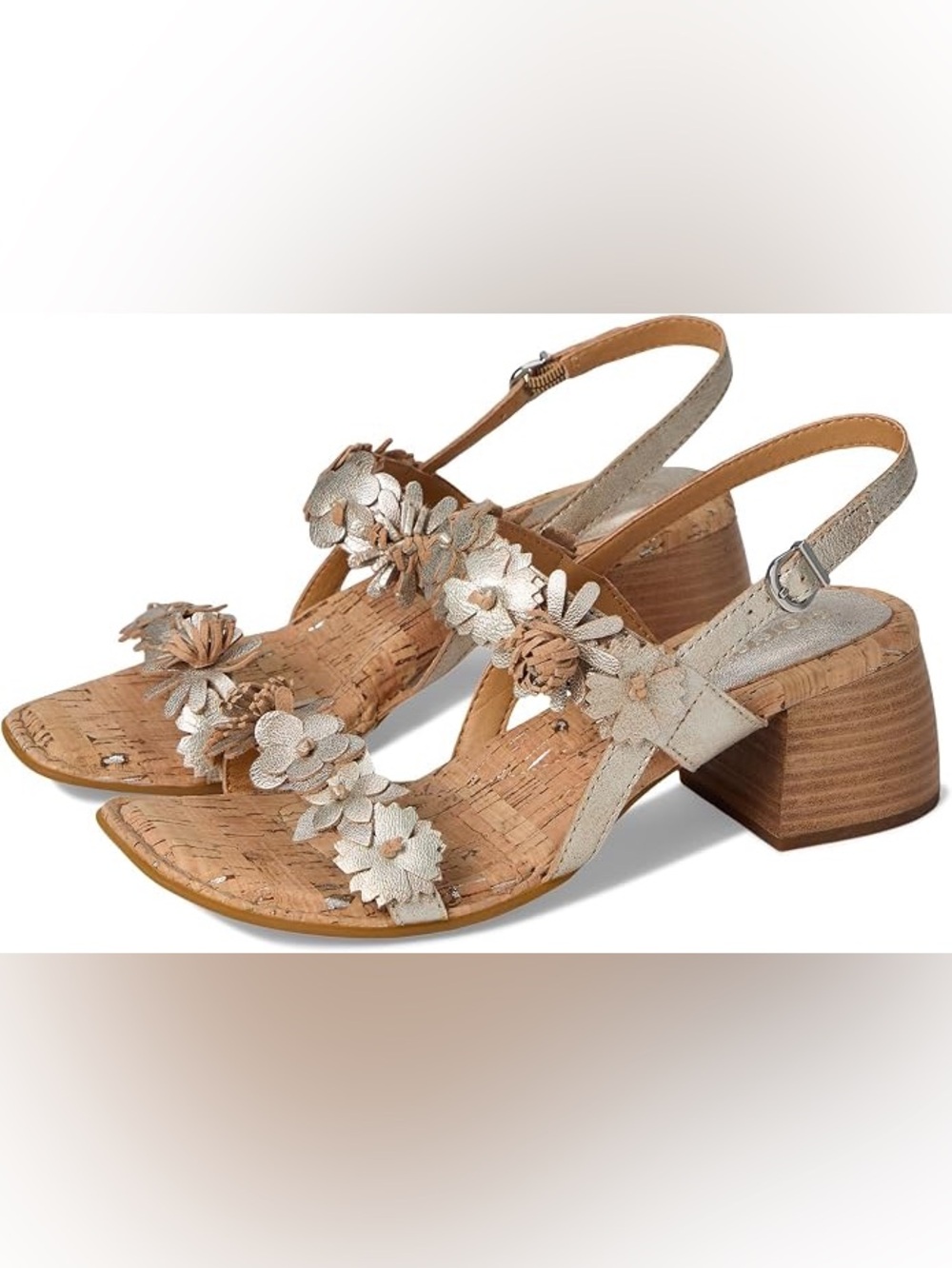 Born Springs Floral Cork Block Heel Metallic Leather Sandals